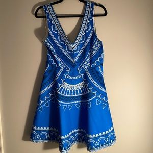 Very soft and flattering blue dress with v neck line, size medium
